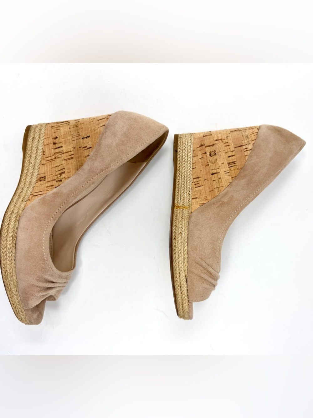 Prada Beige Suede Cork Wedge Peep-Toe Espadrille Pumps - Picture 4 of 14
